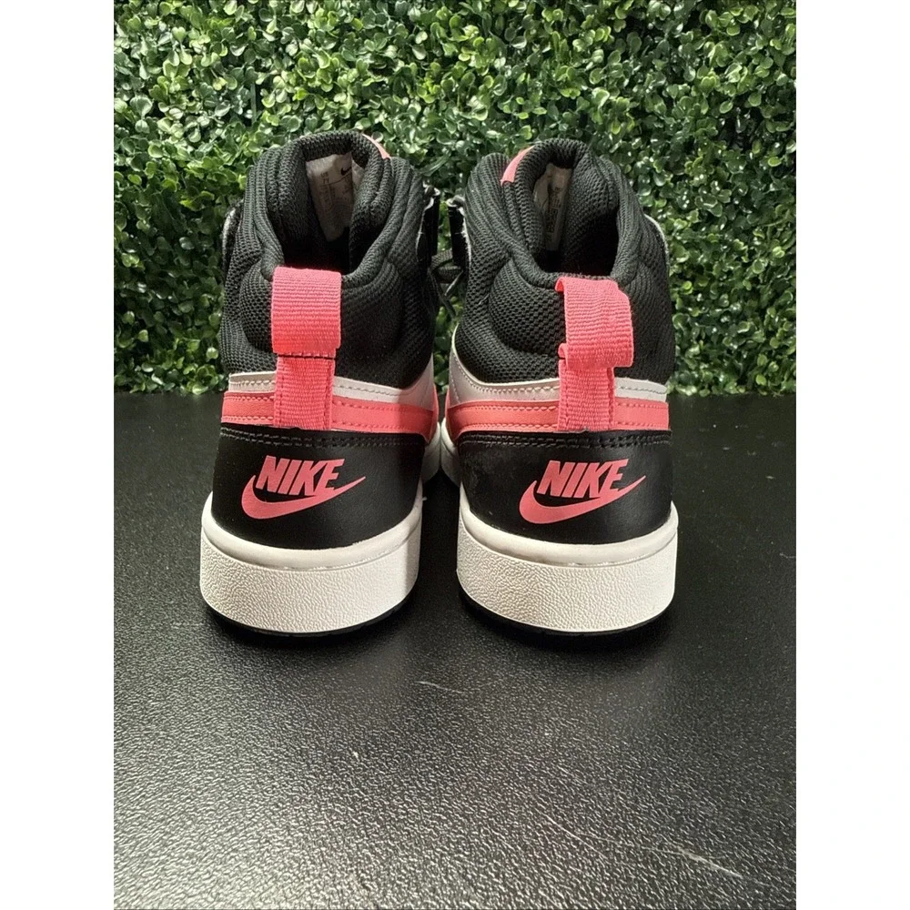Nike Court Borough Mid 2 Girls Size 7Y White Black Pink Athletic Shoes Sneakers